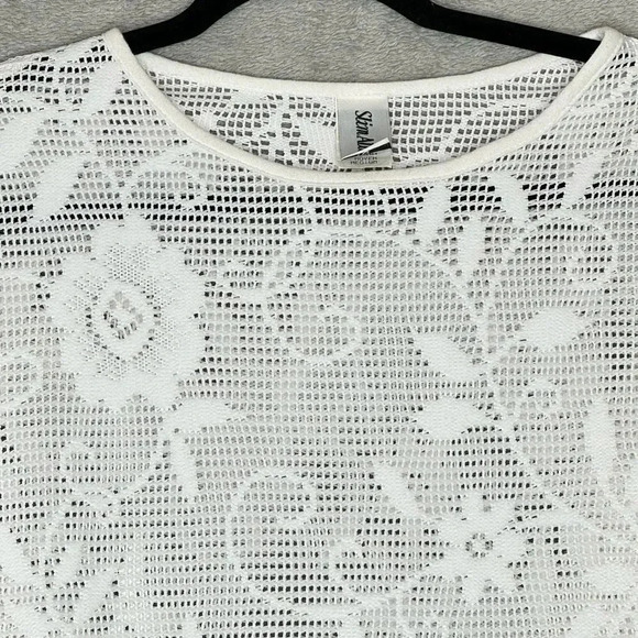 Slim Allure Womens Top Medium White Floral Crochet Long Sleeve Round Neck - Picture 3 of 7